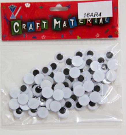 PLASTIC EYE BLACK & WHITE STICKERS 12MM / 80 PCS