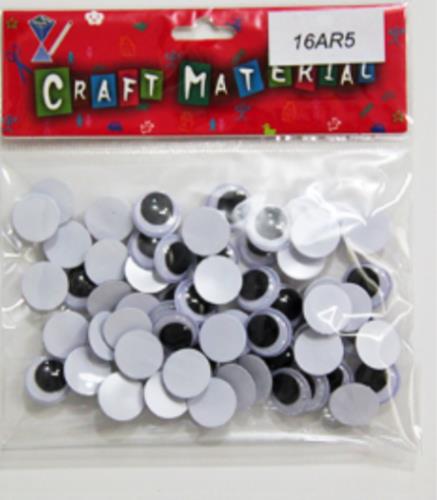 PLASTIC EYE BLACK & WHITE STICKERS 15MM 60 PCS
