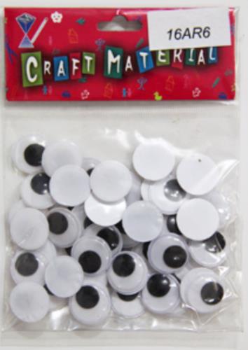 PLASTIC EYE BLACK & WHITE STICKERS 18MM / 50 PCS
